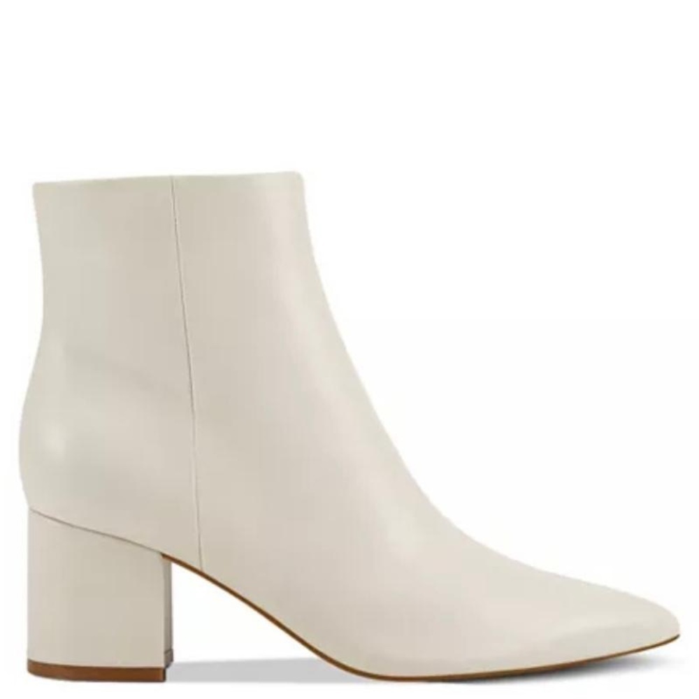 NIB Marc Fisher Jarli High Heel Pointed Toe Leather Booties in Ivory - Picture 2 of 12